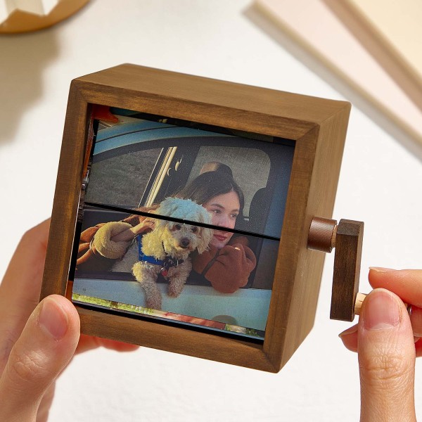 Custom Photo Flipbook Frame Animation Machine Mechanical Hand-cranked Flipbook Box with Light Black Walnut Christmas Gifts - Photowatch