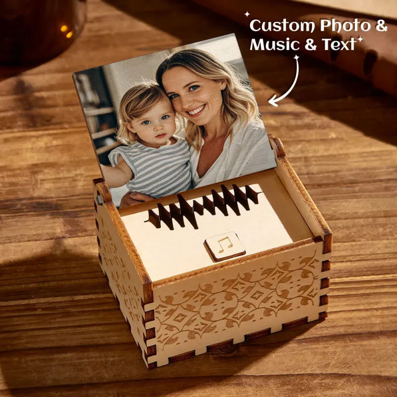 Mother's Day Gift Custom Digital Music Box Any song Tune or Voice Personalized  Wooden Photo Music Box with Text