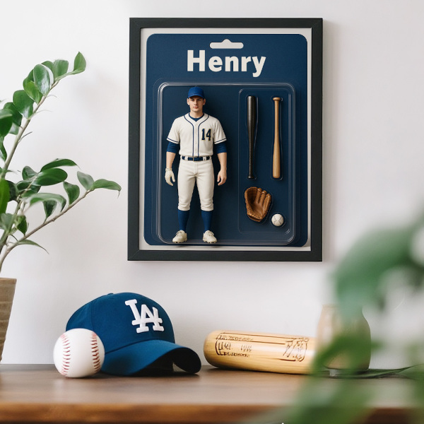 Custom Action Figure Portraits Wooden Frame, Cartoon Style Toy Figure Printed Frame