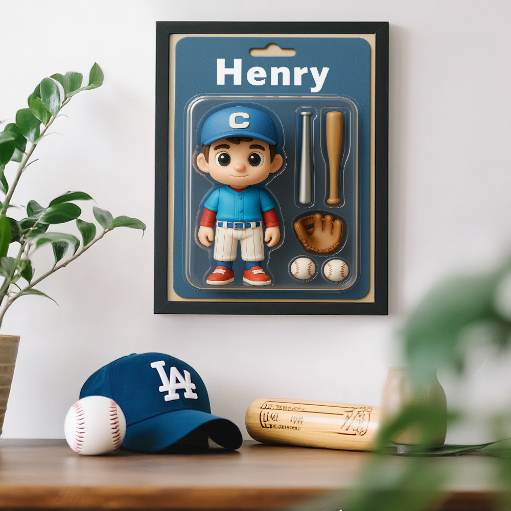 Custom Action Figure Portraits Wooden Frame, Cartoon Style Toy Figure Printed Frame