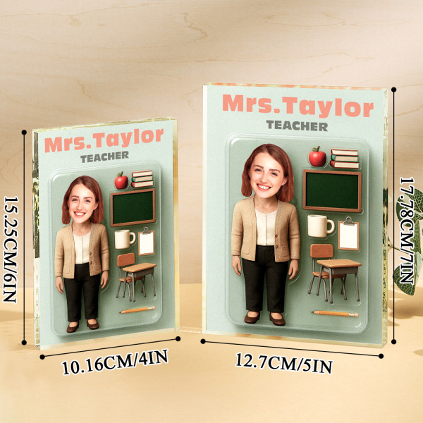 Personalized 3D Effect Teacher Action Figure Pack Packaging Custom Acrylic Block Plaque Gift For Teacher