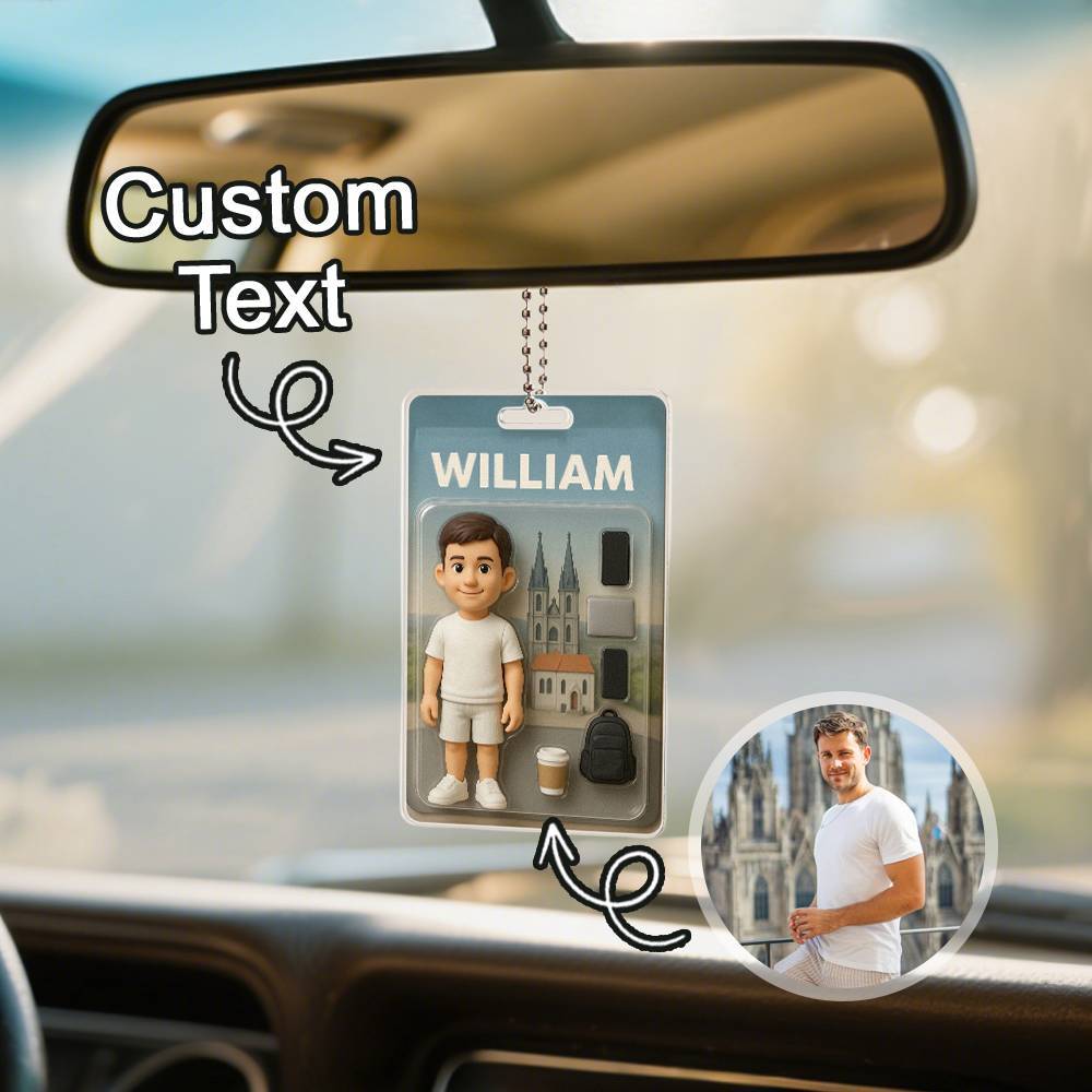 3D Effect Action Figure Pack Packaging Toy Box Style Art Gift Personalized Acrylic Car Hanger Gift for Dad Father's Day Gift