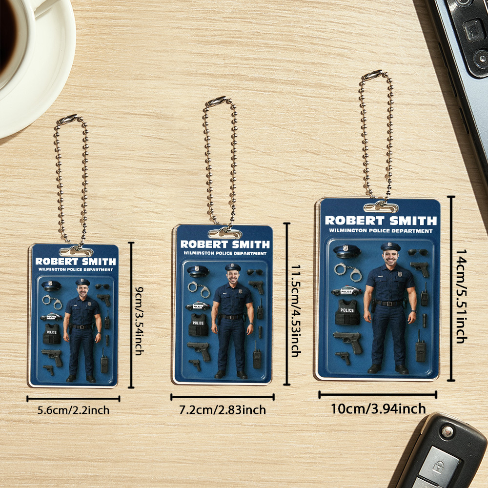 Custom 3D Effect Action Figure Pack Packaging Toy Box Style Art Gift Personalized Acrylic Car Hanger Gift for Police Officers