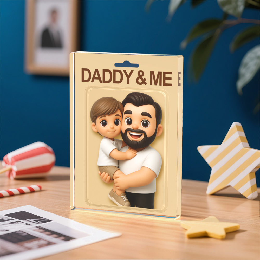 Personalized Father's Day Gift Custom Dad & Child Cartoon Acrylic Plaque Custom Photo Action Figure Acrylic Block - Photowatch