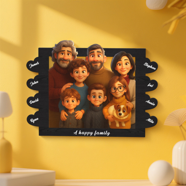 Personalized Pixar Cartoon Style Heart-Shaped Name Photo Frame Best Anniversary Birthday Family Holiday Gift - Photowatch