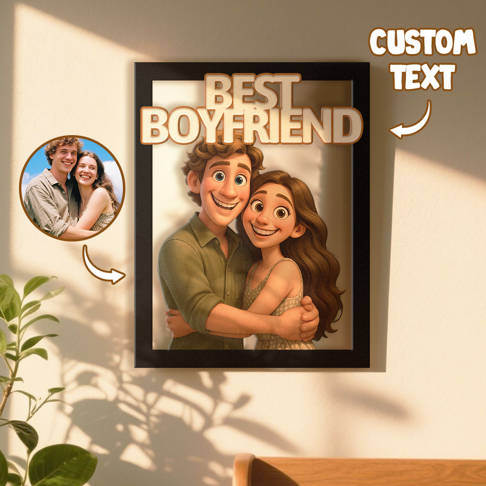 Personalized Cartoon Portrait Wall Frame Custom Wooden Cartoon Portrait Best Boyfriend GIrlfrend Unique Anniversary Birthday Holiday Gift - Photowatch