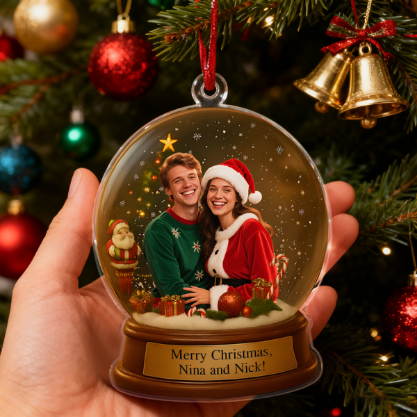 Personalized Christmas Snow Globe Ornament Best Christmas Gift for Family, Couple, Lover - Photowatch