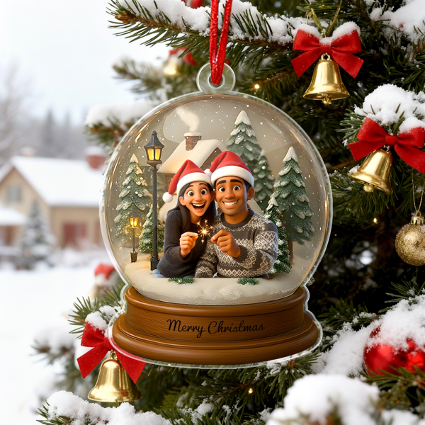 Personalized Cartoon Christmas Snow Globe Ornament Best Christmas Gift for Family, Couple, Lover - Photowatch