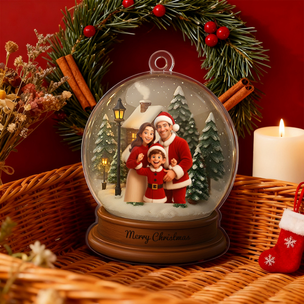 Personalized Cartoon Christmas Snow Globe Ornament Best Christmas Gift for Family, Couple, Lover - Photowatch