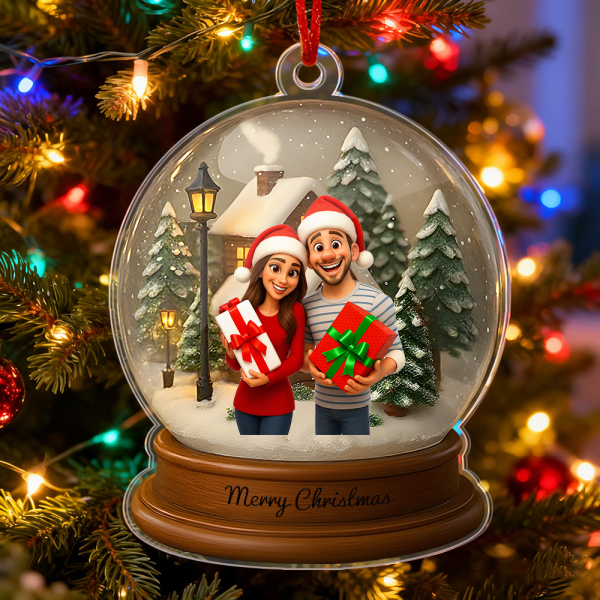 Personalized Cartoon Christmas Snow Globe Ornament Best Christmas Gift for Family, Couple, Lover - Photowatch