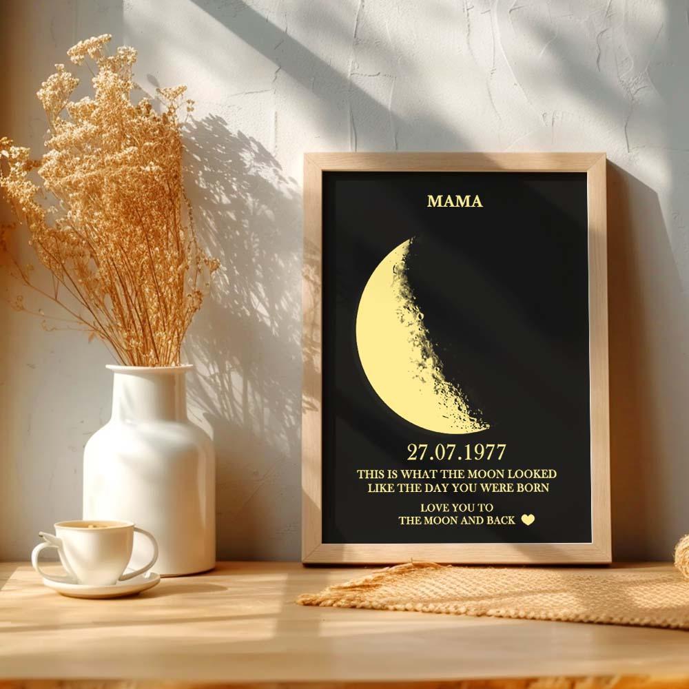 Custom Moon Phase and Names Wooden Frame with Your Text Custom Birth Date Art Frame Best Mother's Day Gift - Myphotowallet
