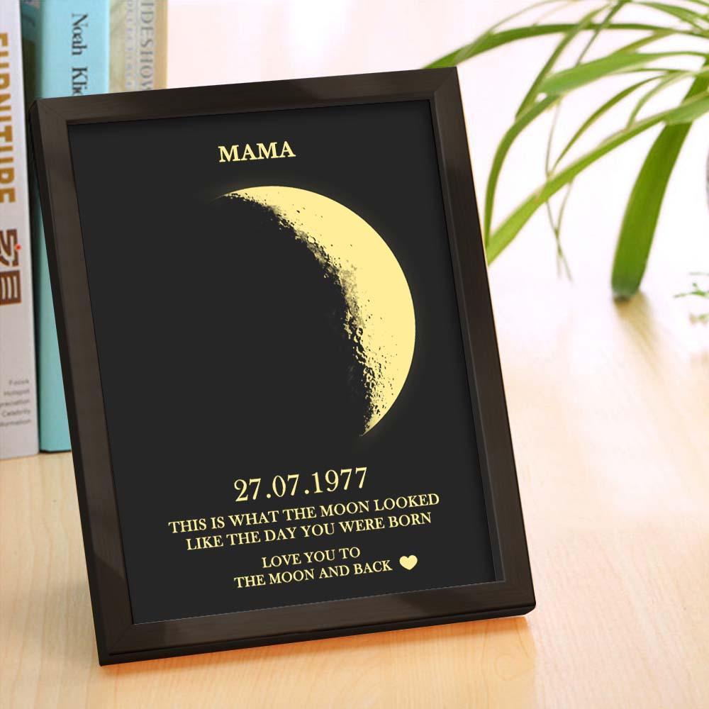Custom Moon Phase and Names Wooden Frame with Your Text Custom Birth Date Art Frame Best Mother's Day Gift - Myphotowallet