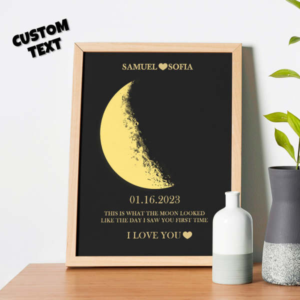 Custom Moon Phase and Names Foil Print Wooden Frame with Your Text