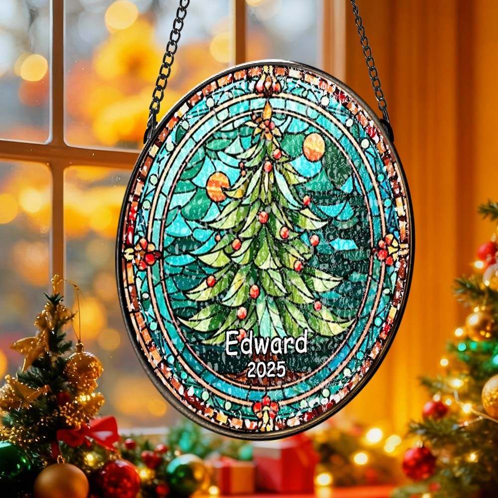 Personalized Stained Glass Christmas Tree Ornament,Christmas Handcraft Holiday Ornament with name,Premium Water Ripple Glass,Christmas GIFT