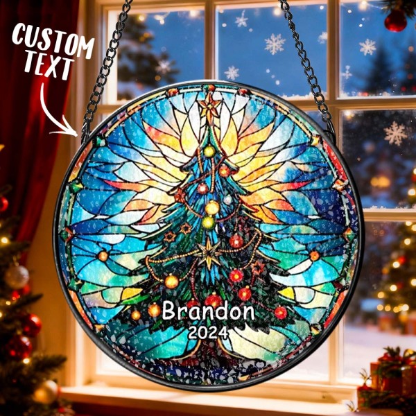 Personalized Stained Glass Christmas Tree Ornament,Christmas Handcraft Holiday Ornament with name,Premium Water Ripple Glass,Christmas GIFT