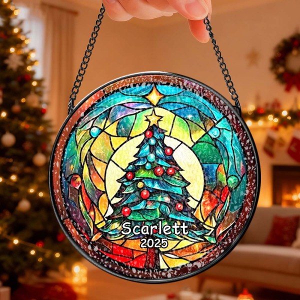 Personalized Stained Glass Christmas Tree Ornament,Christmas Handcraft Holiday Ornament with name,Premium Water Ripple Glass,Christmas GIFT