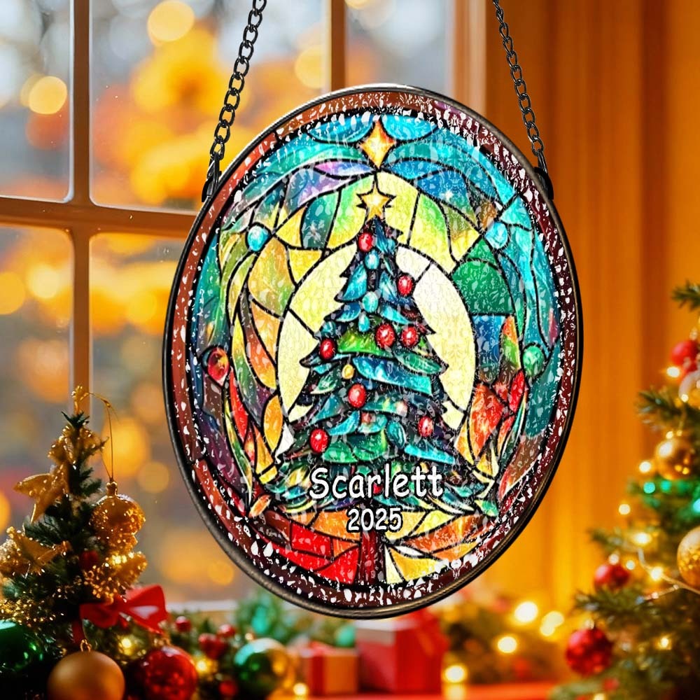 Personalized Stained Glass Christmas Tree Ornament,Christmas Handcraft Holiday Ornament with name,Premium Water Ripple Glass,Christmas GIFT