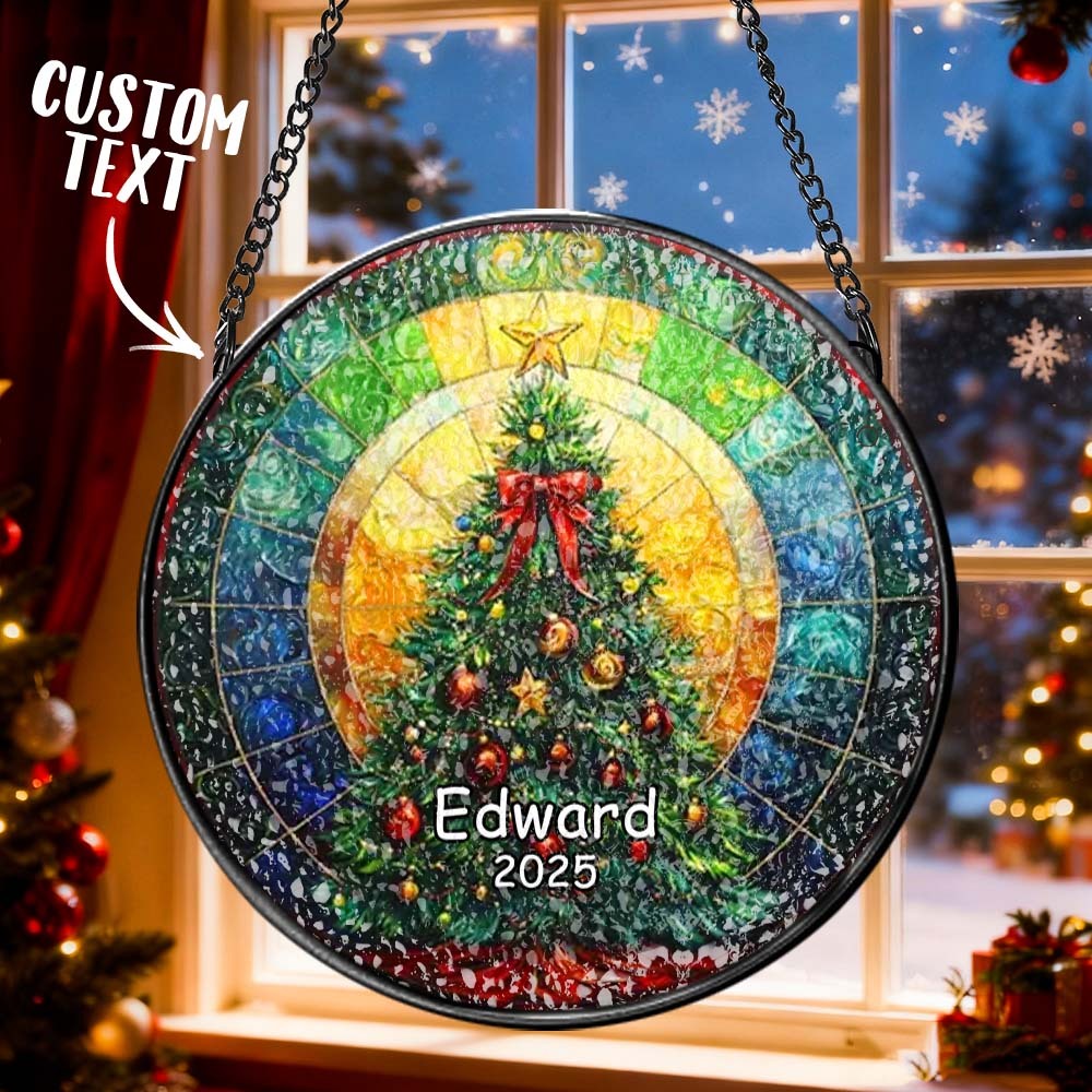 Personalized Stained Glass Christmas Tree Ornament,Christmas Handcraft Holiday Ornament with name,Premium Water Ripple Glass,Christmas GIFT