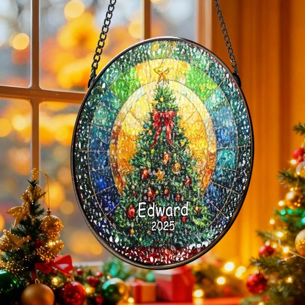 Personalized Stained Glass Christmas Tree Ornament,Christmas Handcraft Holiday Ornament with name,Premium Water Ripple Glass,Christmas GIFT