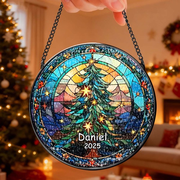 Personalized Stained Glass Christmas Tree Ornament,Christmas Handcraft Holiday Ornament with name,Premium Water Ripple Glass,Christmas GIFT