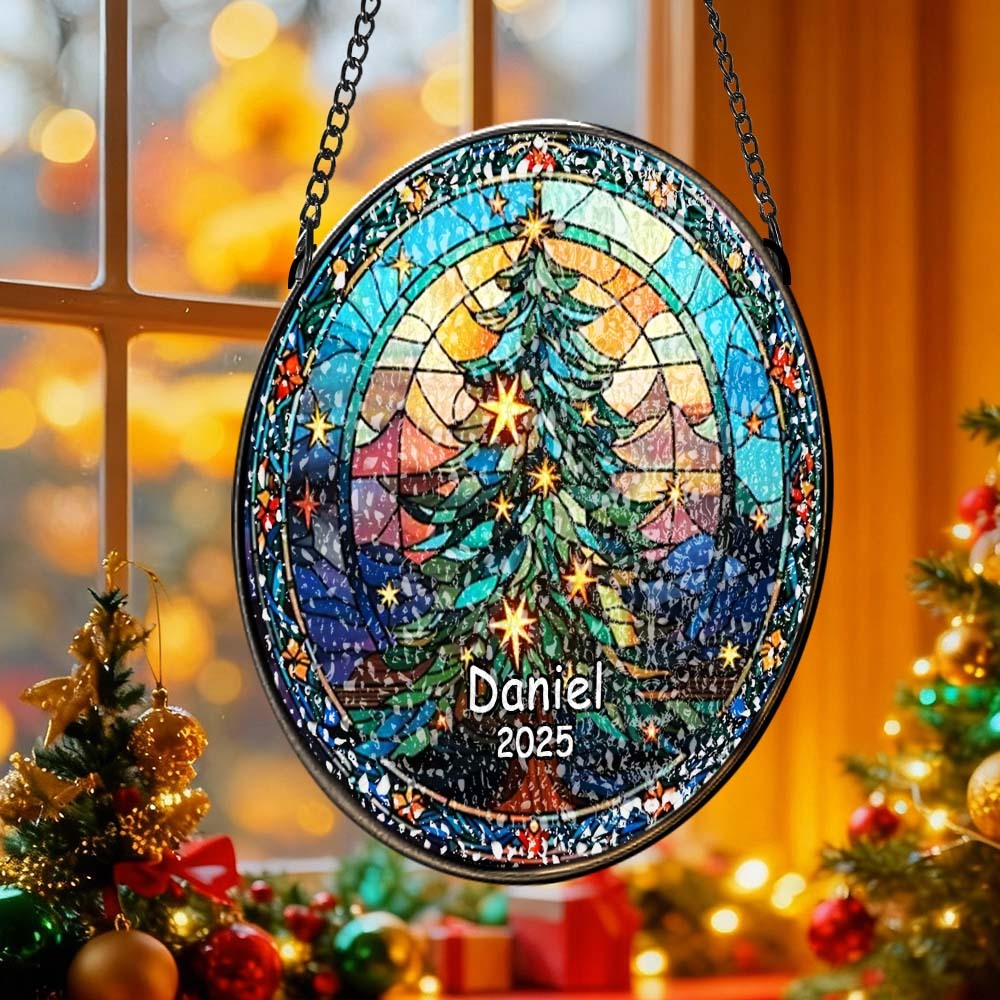 Personalized Stained Glass Christmas Tree Ornament,Christmas Handcraft Holiday Ornament with name,Premium Water Ripple Glass,Christmas GIFT