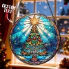 Personalized Stained Glass Christmas Tree Ornament,Christmas Handcraft Holiday Ornament with name,Premium Water Ripple Glass,Christmas GIFT
