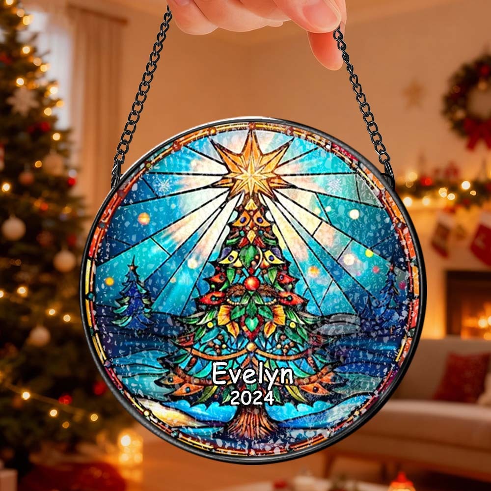 Personalized Stained Glass Christmas Tree Ornament,Christmas Handcraft Holiday Ornament with name,Premium Water Ripple Glass,Christmas GIFT