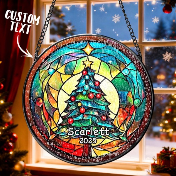 Personalized Stained Glass Christmas Tree Ornament,Christmas Handcraft Holiday Ornament with name,Premium Water Ripple Glass,Christmas GIFT