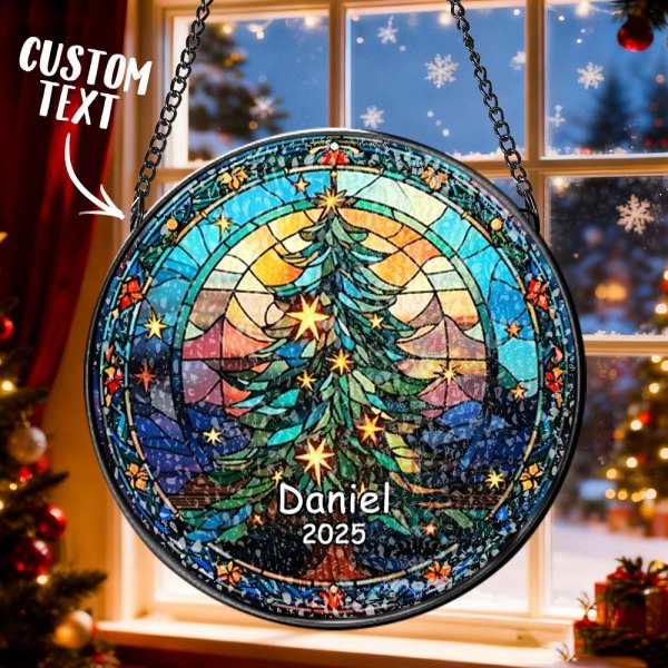Personalized Stained Glass Christmas Tree Ornament,Christmas Handcraft Holiday Ornament with name,Premium Water Ripple Glass,Christmas GIFT