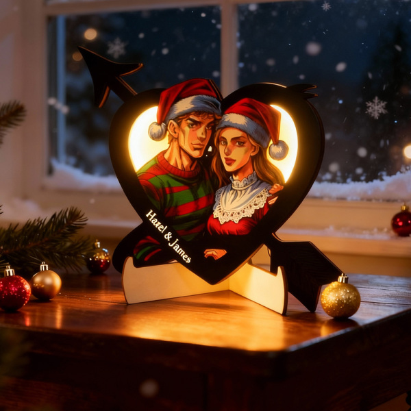 Customized Christmas Couple Cartoon Light｜Heart & Cupid Arrow Design with Personalized Names｜Romantic Holiday Gift