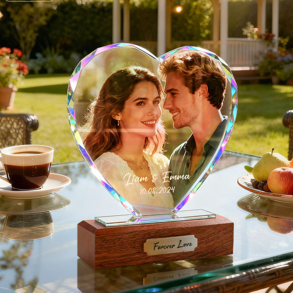 Custom Heart Crystal Photo Plaque, Personalized Picture & Engraving, Christmas Romantic Gift for Couples