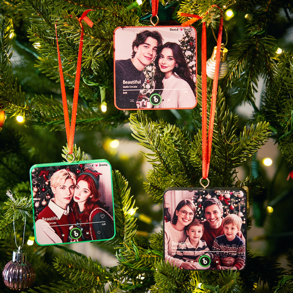 Custom Music Ornament Fridge Magnet Personalized Photo Music Box Ornament Music Fridge Magnet Custom Voice Recording Couple Keepsake Christmas Gifts