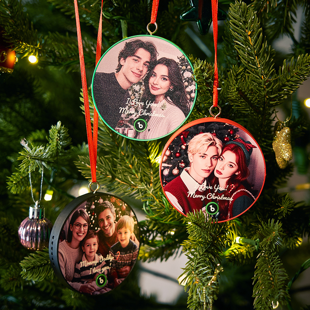 Custom Music Ornament Fridge Magnet Personalized Photo Music Box Ornament Music Fridge Magnet Custom Voice Recording Couple Keepsake Christmas Gifts