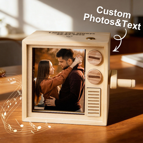 Custom Photo Flipbook Frame Animation Machine Mechanical Hand-cranked Flipbook Box with Light Black Walnut Christmas Gifts - Photowatch