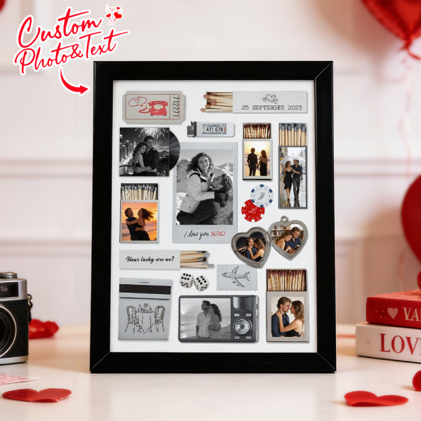 Custom Photo Matchbox Wooden Frame with Your Text Matchbook Poster Print Wall Art Anniversary Gift - Photowatch