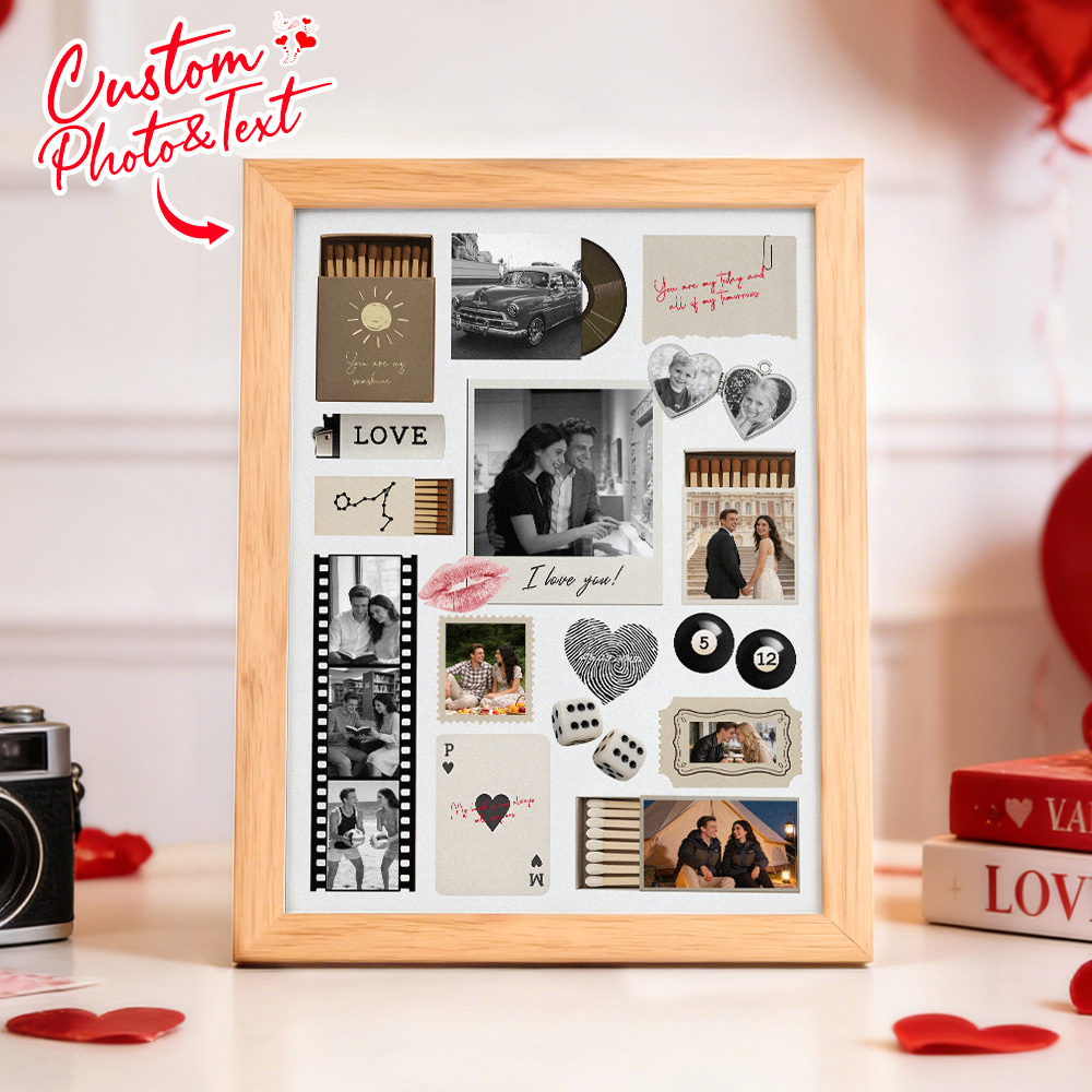 Custom Photo Matchbox Wooden Frame with Your Text Matchbook Poster Print Wall Art Anniversary Gift - Photowatch