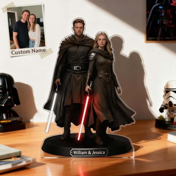 Custom Lightsaber Galactic Hero Couple Photo Acrylic Plaque Funny Gifts for Lover - Photowatch