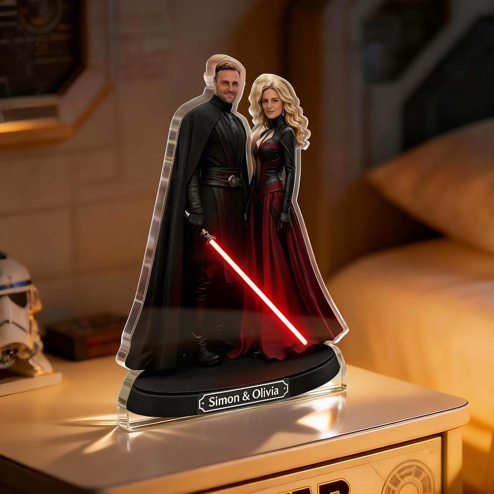 Custom Lightsaber Galactic Hero Couple Photo Acrylic Plaque Funny Gifts for Lover - Photowatch