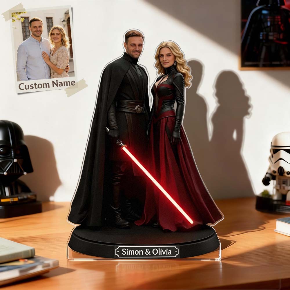 Custom Lightsaber Galactic Hero Couple Photo Acrylic Plaque Funny Gifts for Lover - Photowatch