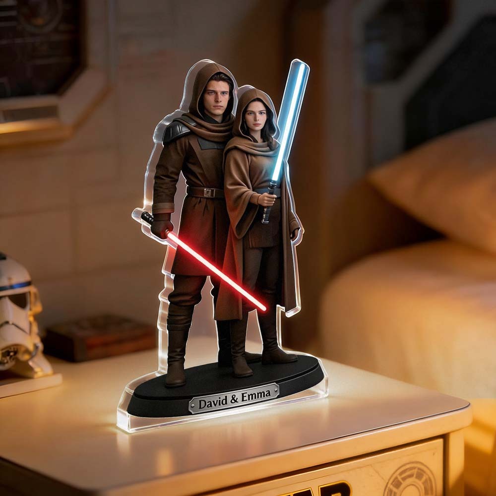 Custom Lightsaber Galactic Hero Couple Photo Acrylic Plaque Funny Gifts for Lover - Photowatch