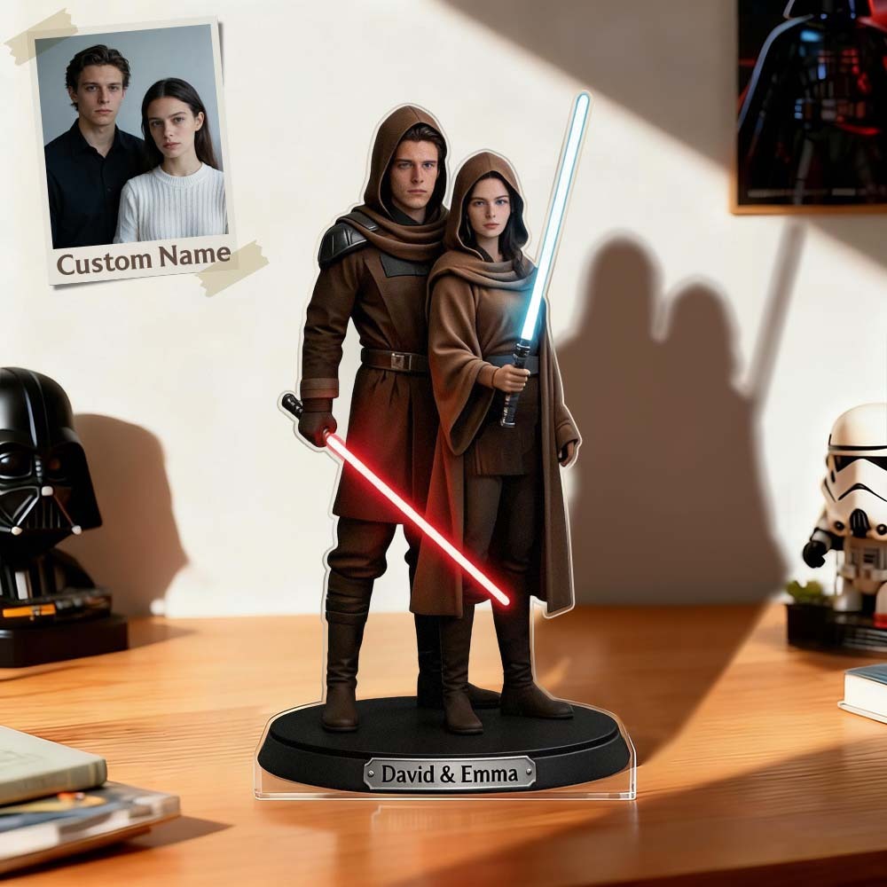 Custom Lightsaber Galactic Hero Couple Photo Acrylic Plaque Funny Gifts for Lover - Photowatch