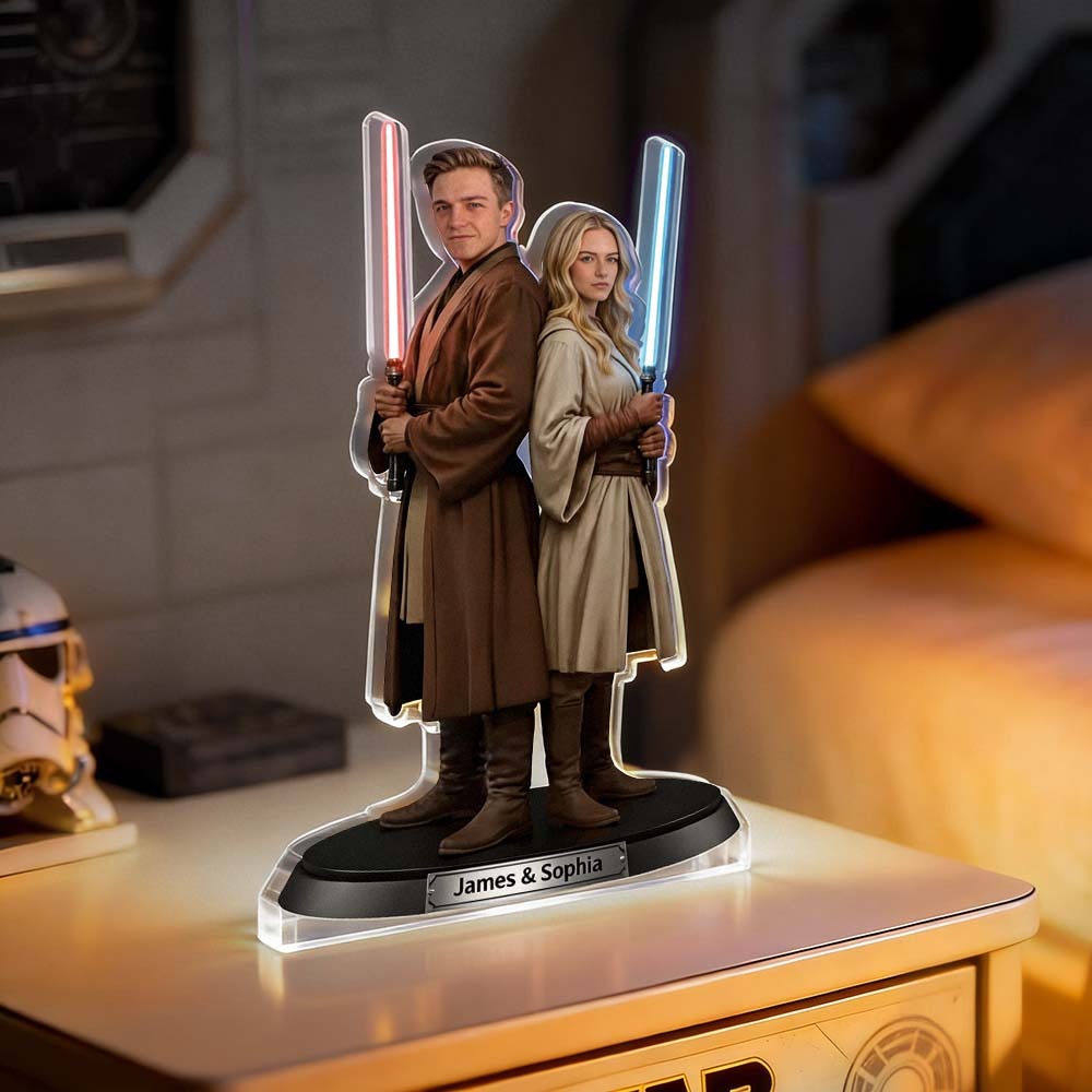 Custom Lightsaber Galactic Hero Couple Photo Acrylic Plaque Funny Gifts for Lover - Photowatch