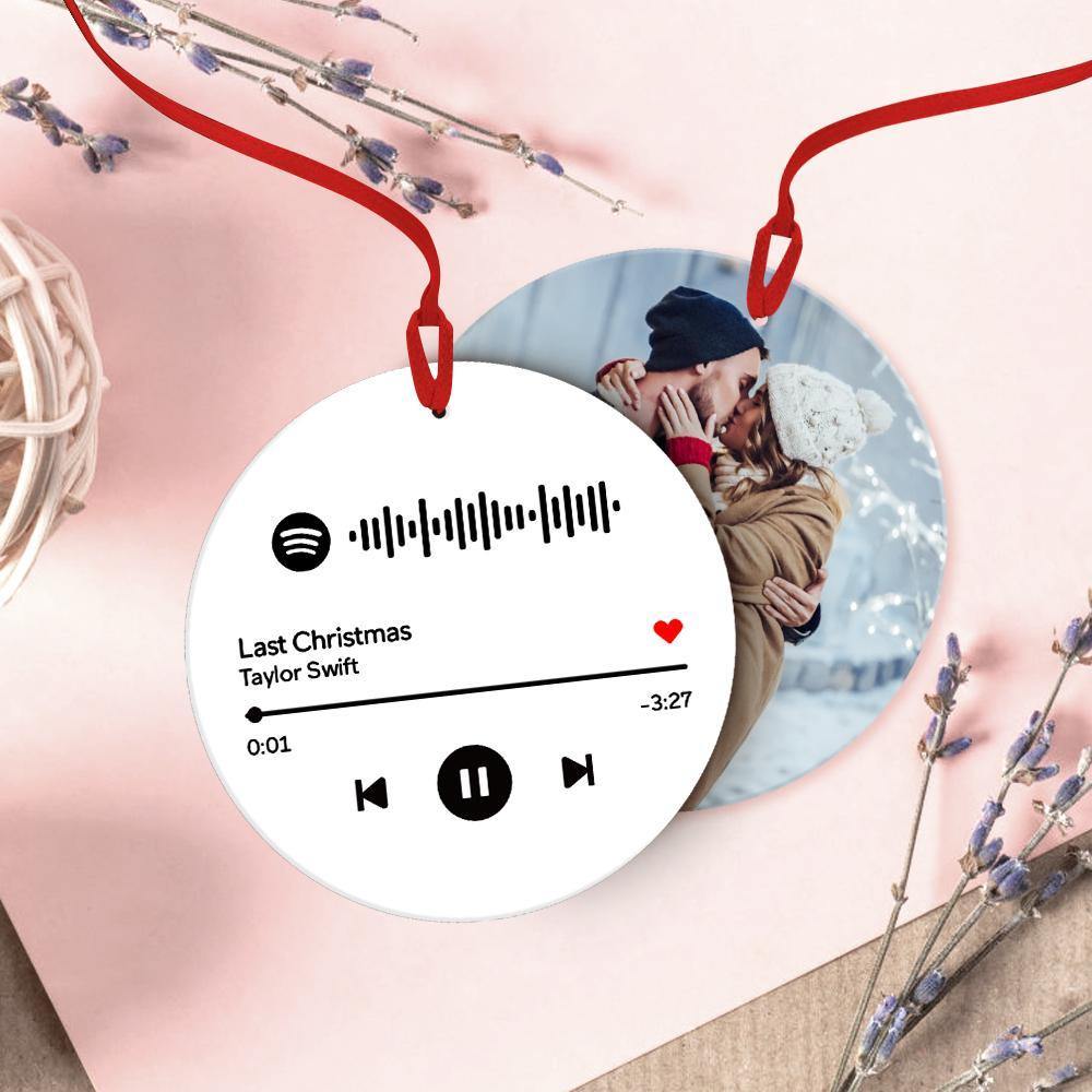 Scannable Spotify Code Ornaments Photo Hanging Ornament Engraved Custom Music Song Ornament Black - myspotifyplaque