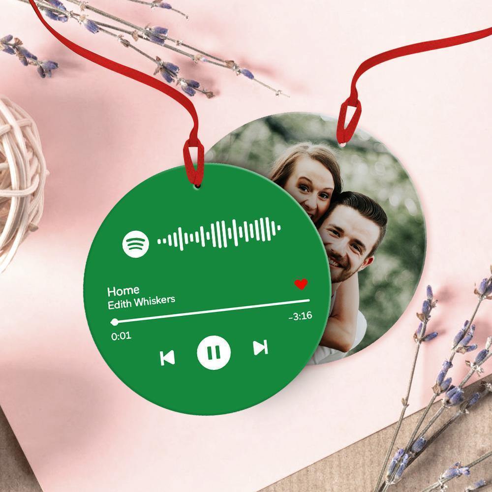Scannable Spotify Code Ornaments Photo Hanging Ornament Engraved Custom Music Song Ornament Black - myspotifyplaque
