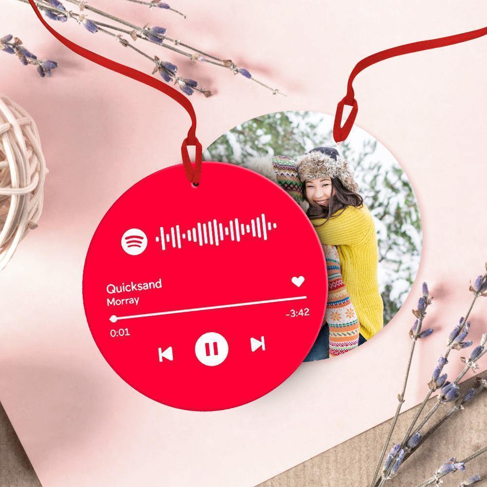 Scannable Spotify Code Ornaments Photo Hanging Ornament Engraved Custom Music Song Ornament Black - myspotifyplaque