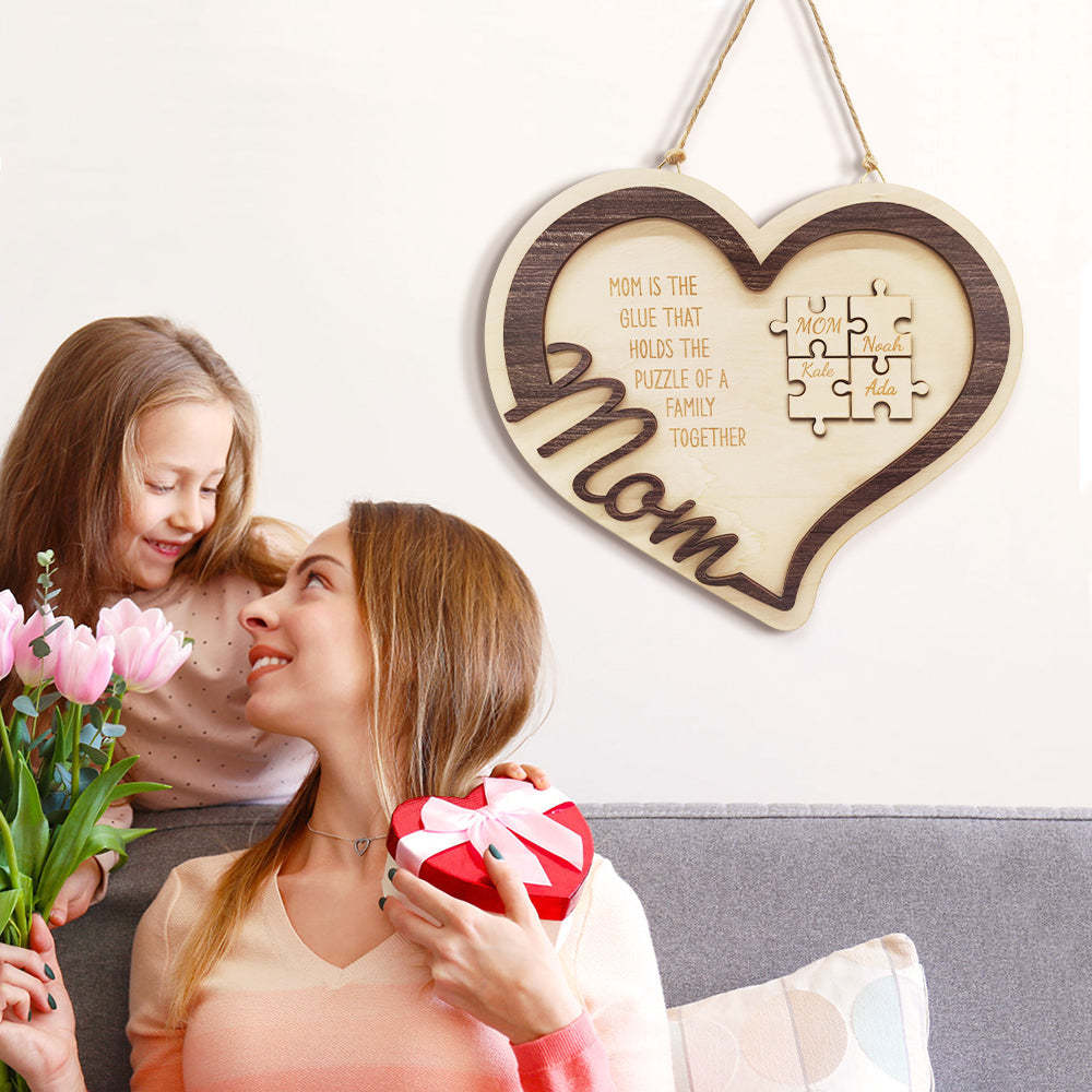 Personalized Wooden Heart Puzzle Sign Mother's Day Gift for Mom - photowatch