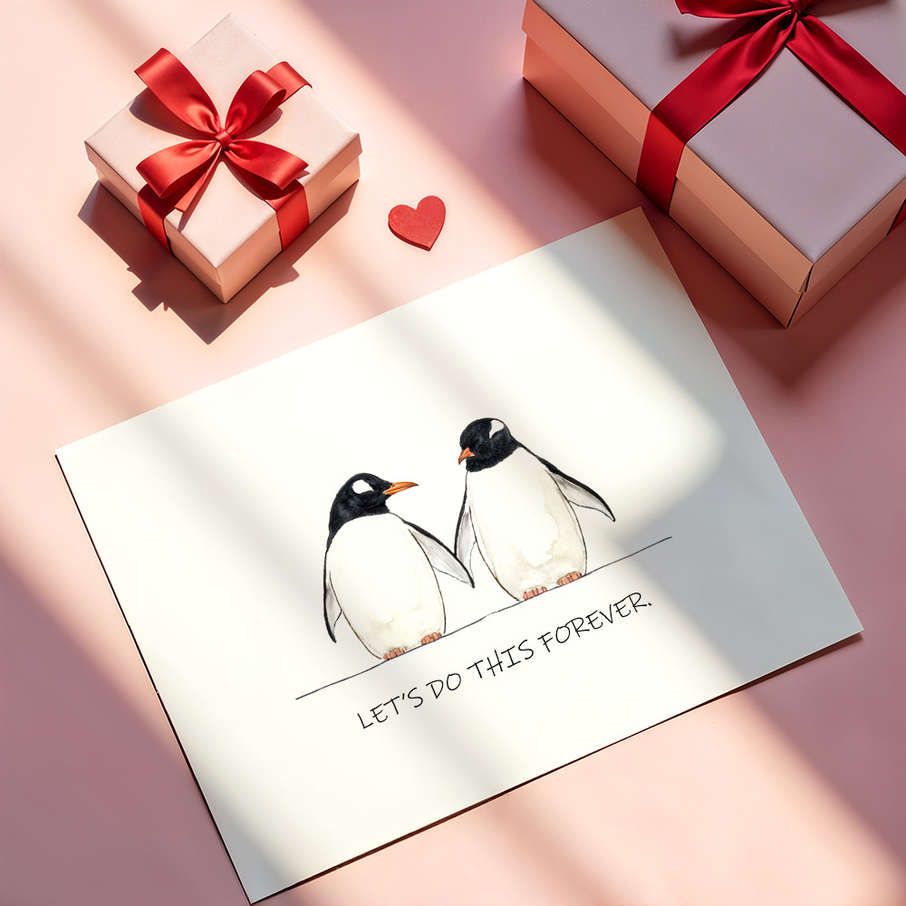 Penguin Love Card Valentine's Day Card Romantic Card for Lover