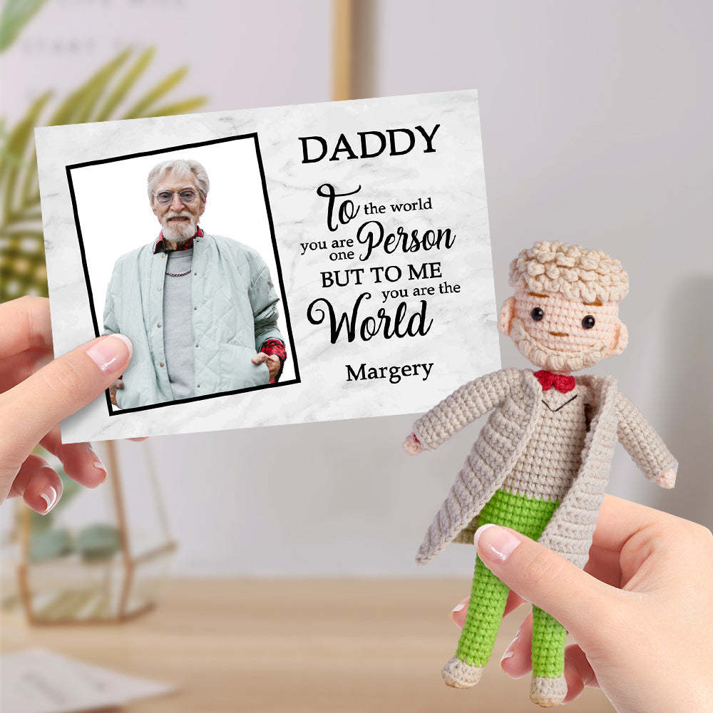 Custom Crochet Doll Handmade Mini Dolls Look alike Your Photo with Personalized Card Gifts for Father - photowatch