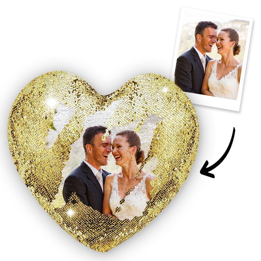 Custom Sweet Love Photo Magic Heart Sequin Cushion Pillow - photowatch
