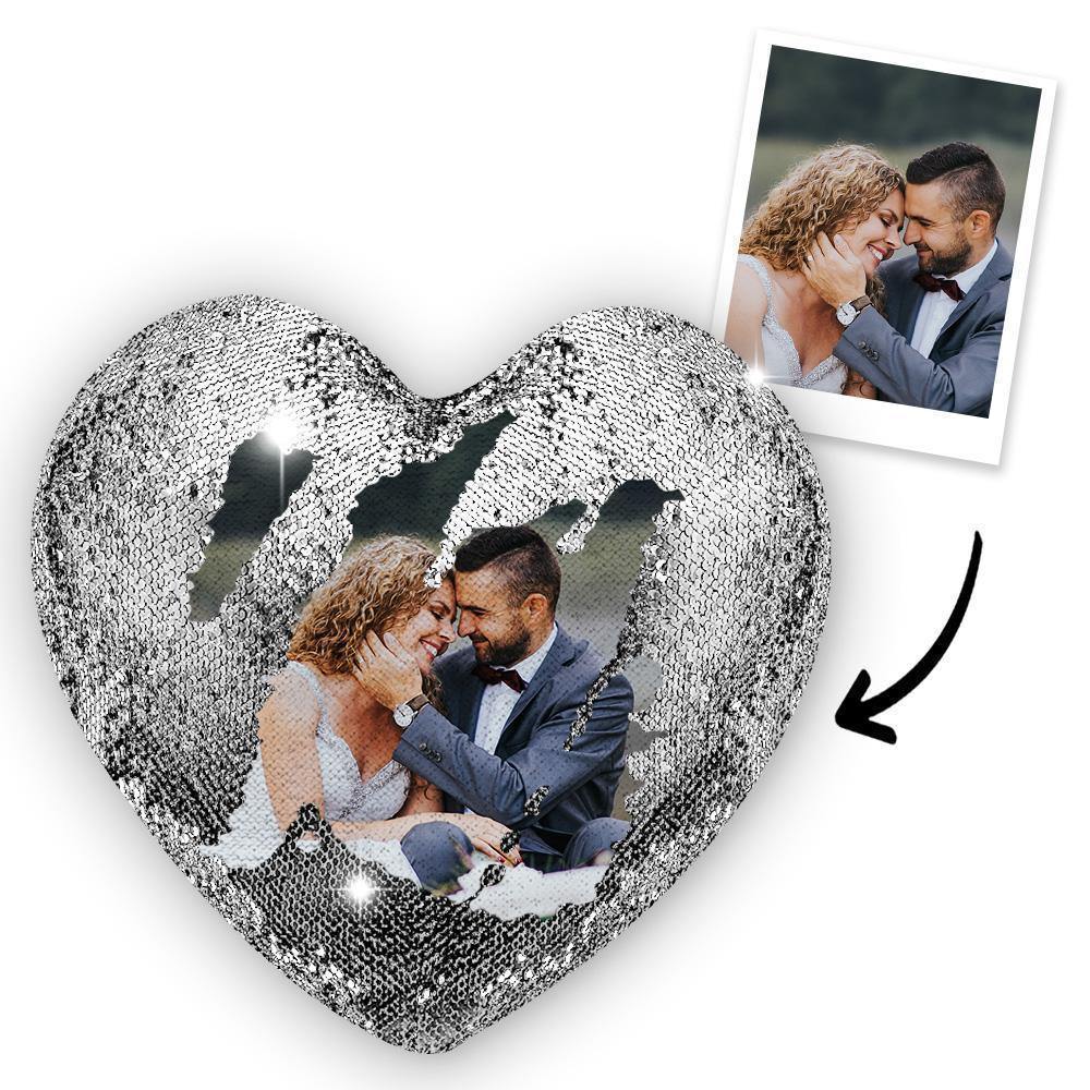 Custom Sweet Love Photo Magic Heart Sequin Cushion Pillow - photowatch